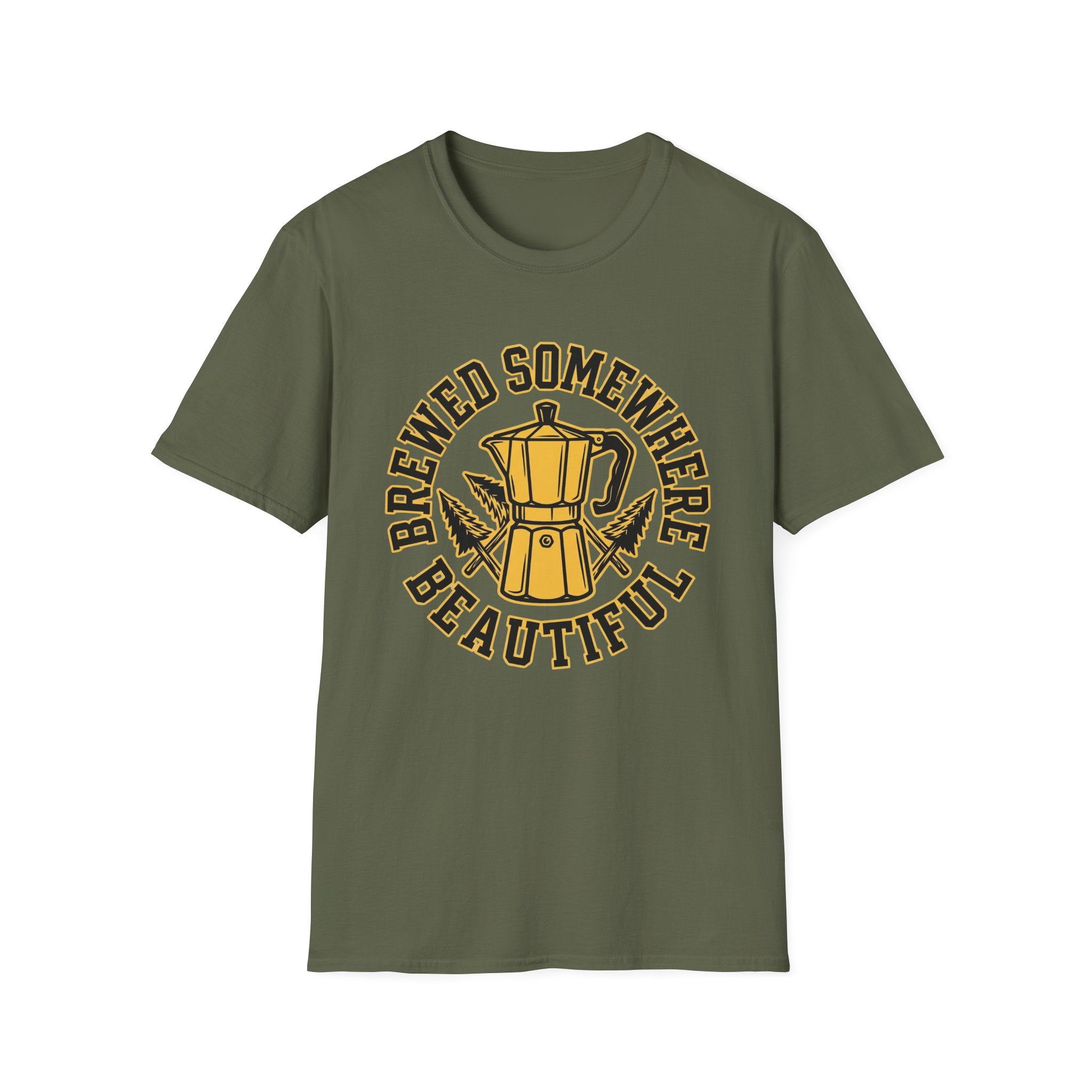 Brewed Somewhere Beautiful Coffee Pot & Tree T-Shirt