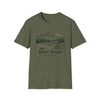 Stay Wild Mountain Campfire Minimalist Line Art T-shirt