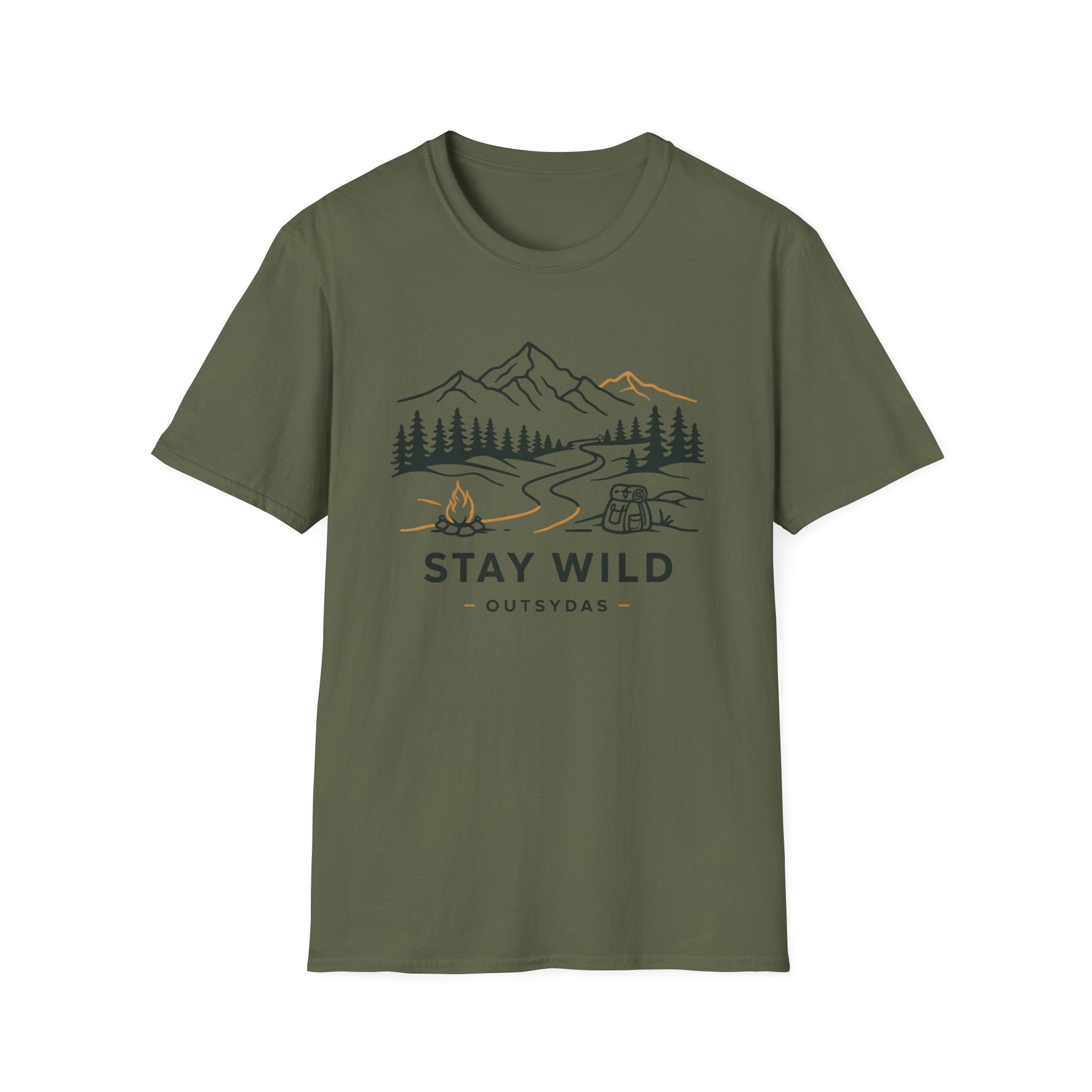 Stay Wild Mountain Campfire Minimalist Line Art T-shirt