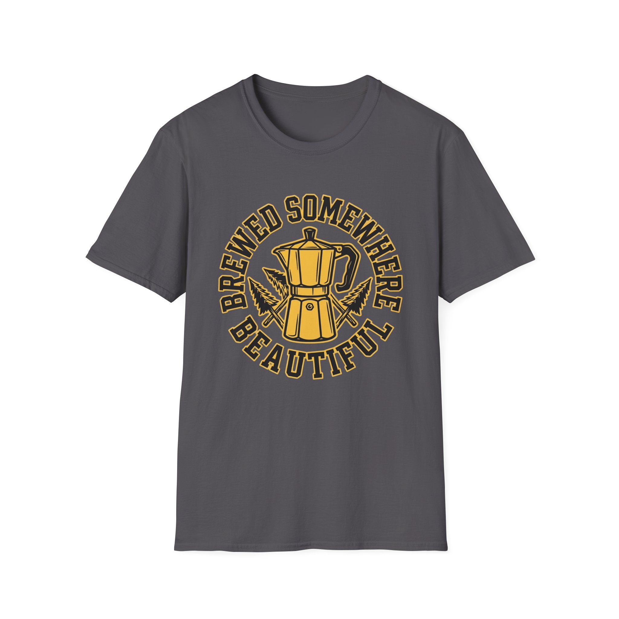 Brewed Somewhere Beautiful Coffee Pot & Tree T-Shirt
