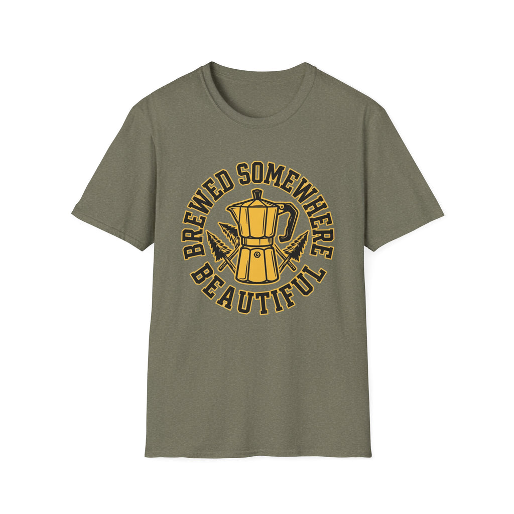 Brewed Somewhere Beautiful Coffee Pot & Tree T-Shirt