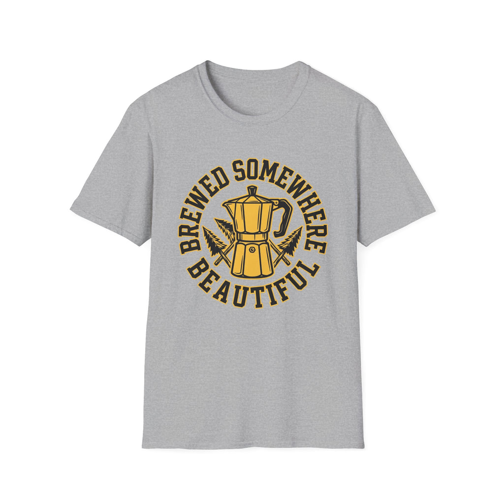 Brewed Somewhere Beautiful Coffee Pot & Tree T-Shirt