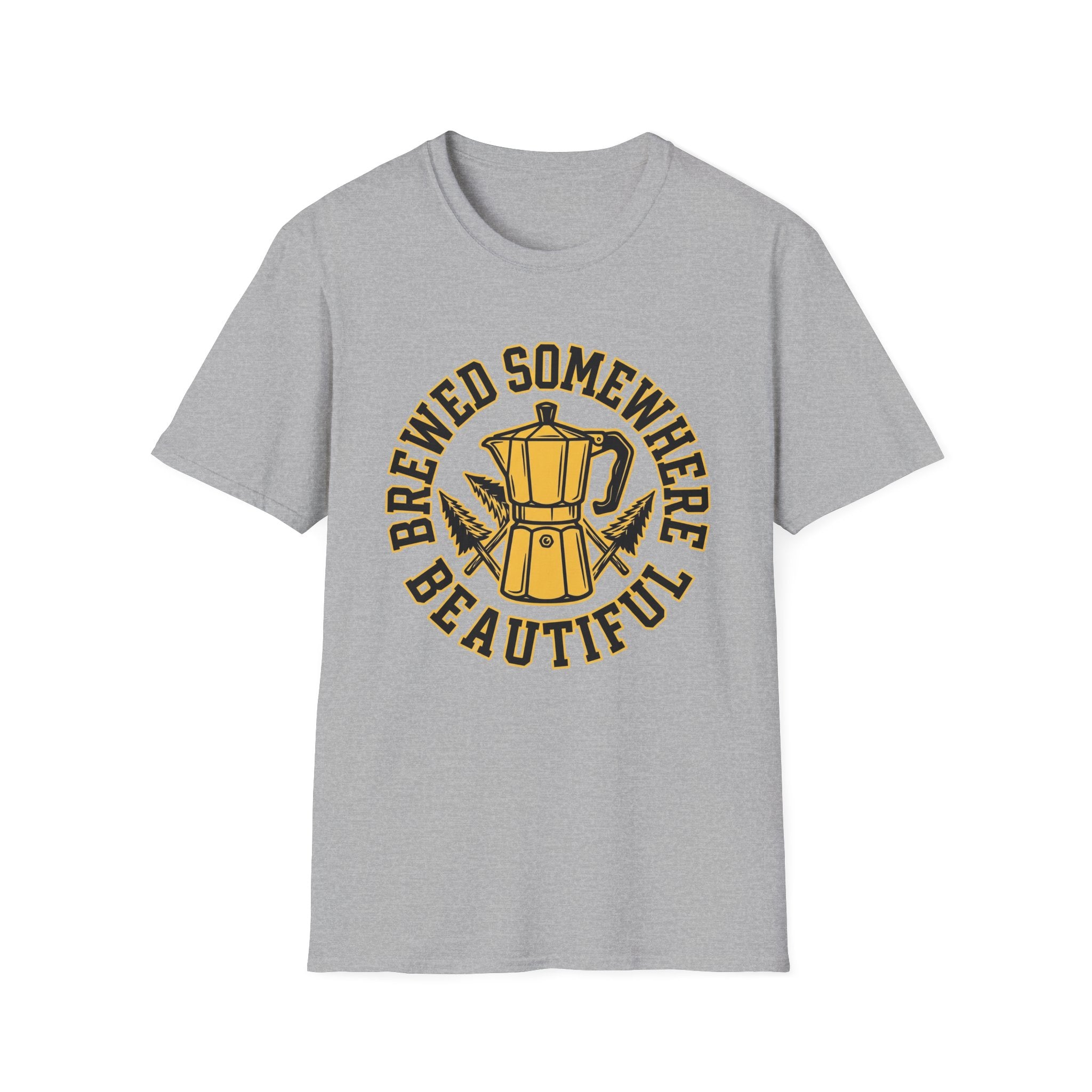 Brewed Somewhere Beautiful Coffee Pot & Tree T-Shirt