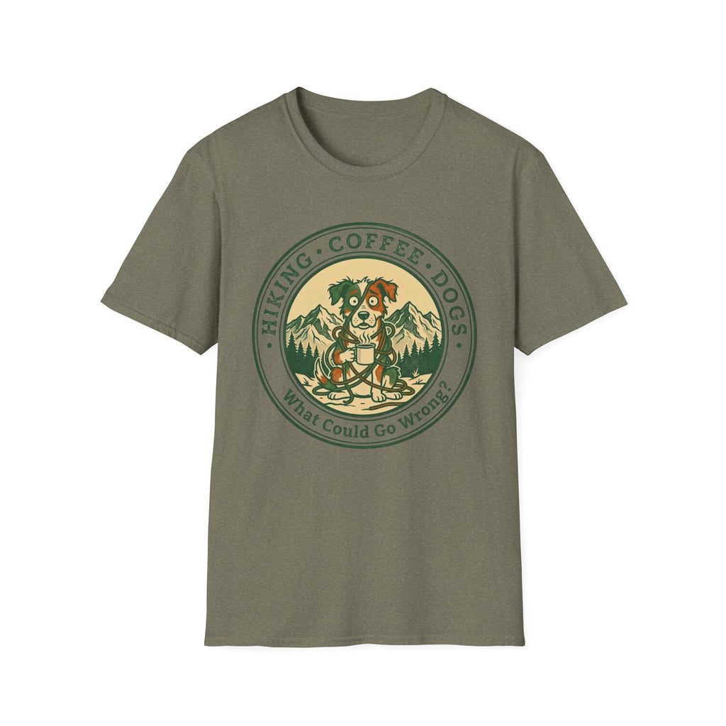 Hiking . Coffee . Dogs . What Could Go Wrong Funny T-Shirt