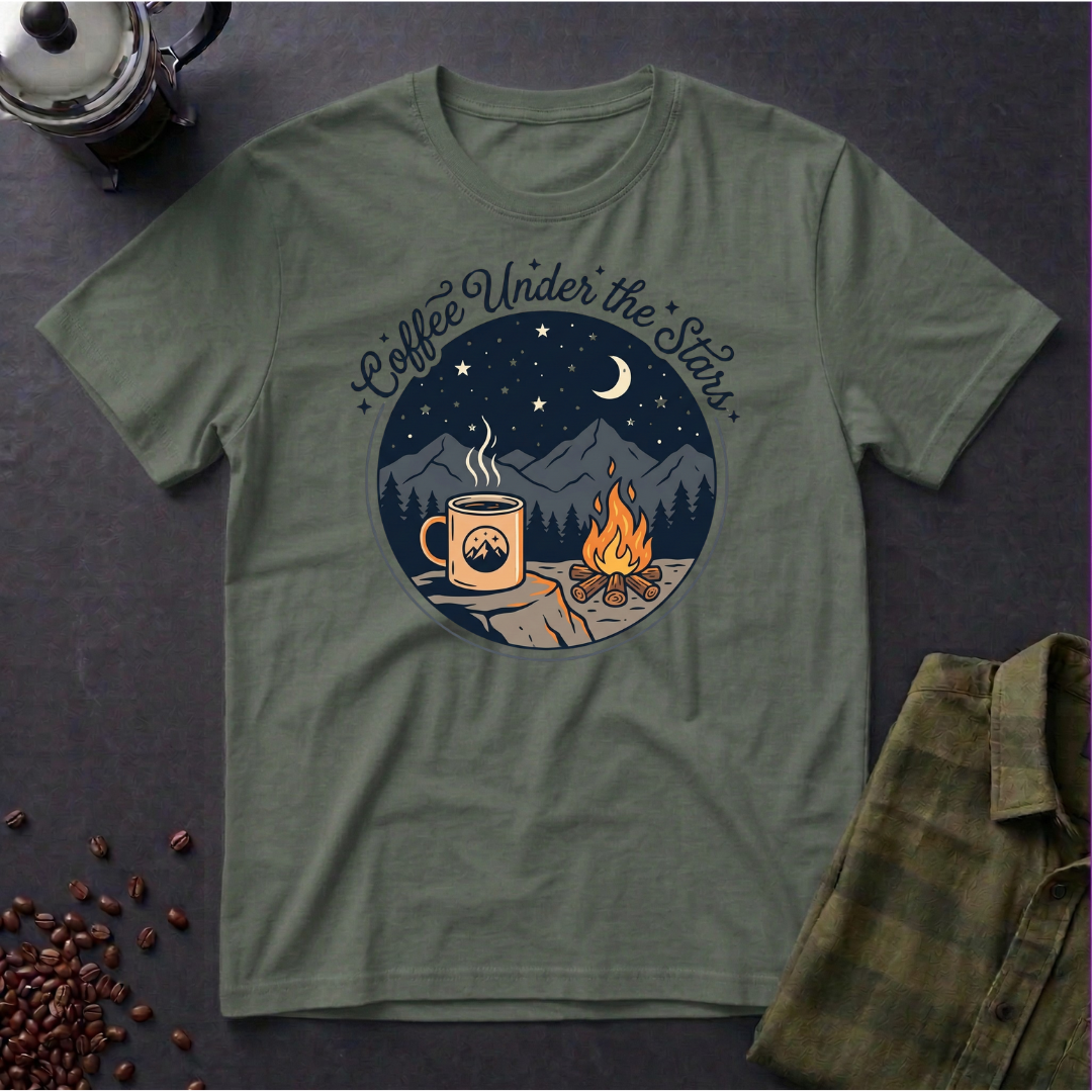 Coffee Under The Stars Cartoon T-Shirt