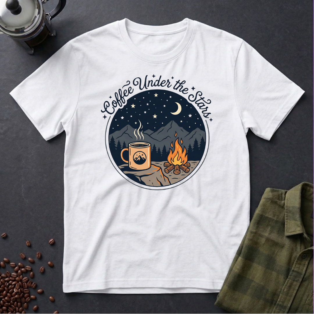 Coffee Under The Stars Cartoon T-Shirt
